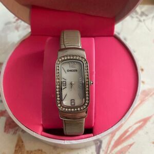 Chico's silver cuff rectangular watch with stones